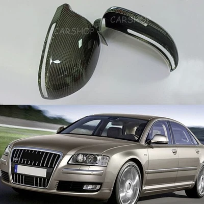 Cubierta de espejo retrovisor lateral de puerta de fibra de carbono real añadir para Audi B8 A3 A4 Q3 A5 A6 A8 S8 Foto 1 de 4