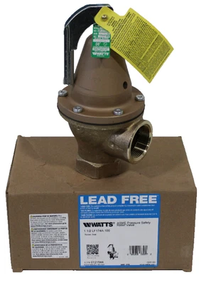 1-1/2" WATTS LF174A-100 LEAD FREE ASME PRESSURE SAFETY RELEIF VALVE NEW SEALED - Image 1 of 4
