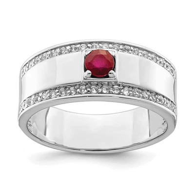 Sterling Silver Rhodium-plated Men's African Ruby and White Topaz Ring Size 11 - Image 1 of 4