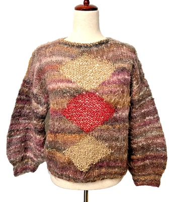 Vtg Nordstrom Italy Women's M Kid Mohair Sweater Open Knit Fuzzy Boxy Suede Wool - Image 1 of 4