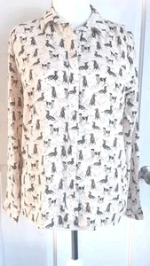 Tu Dog Print Blouse Shirt Tunic Long Sleeve Cream Dachshund Etc Uk 16 BNWT - Bild 1 von 7