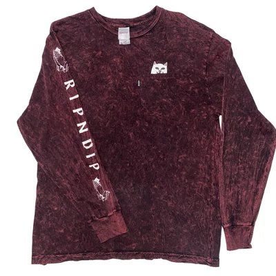 RIPNDIP Lord Nermal 衬衫男式 L 码口袋 T 恤勃艮第森林水洗长袖 — 第 1/4 张图片
