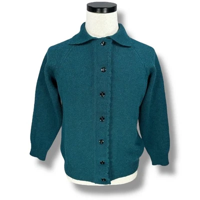 Cárdigan suéter vintage James Pringle Weavers para mujer 40 lana azul verdoso años 60 70 Foto 1 de 4