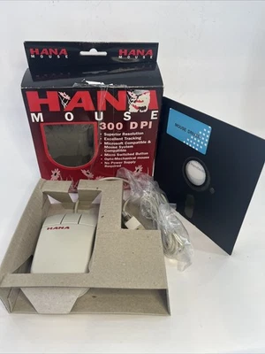 "Hana Mouse 300 Dpi 3 botones conector vintage de 9 pines con disco controlador de 5 1/4""". Foto 1 de 4
