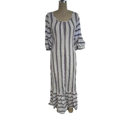 Maxi Vestido Christy Dawn The Rowe Blanco Rayas Manga Volantes Dobladillo en Niveles XS/S Foto 1 de 4