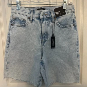Express 90s Bermuda High Rise Denim Shorts Y2K Festival Casual Size 0 NWT - Picture 1 of 4