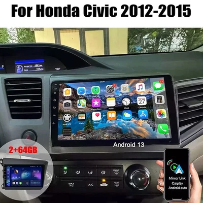 Apple Carplay For 2012-2015 Honda Civic Car Stereo Radio Android 13 GPS Navi 9'' - Image 1 of 4