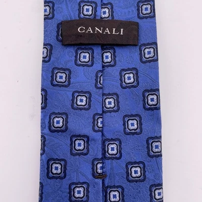 Corbata de Seda Canali Azul Patrón Geométrico Jacquard Lujo Italiano Ropa de Hombre Corbata Foto 1 de 4