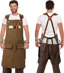 Woodworking Apron for Men Shop Apron Thick Canvas Work Apron with Tool Pockets - Picture 1 of 12
