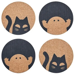 Ikea Halloween Ghost & Cat Cork 4" Coasters Set of 4 New - Picture 1 of 4