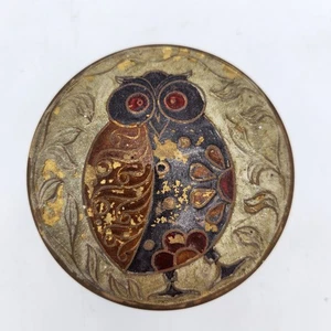 Cloisonné Smaltato Gufo Scatola Portagioie Tonda con Coperchio LEGGI - Foto 1 di 17