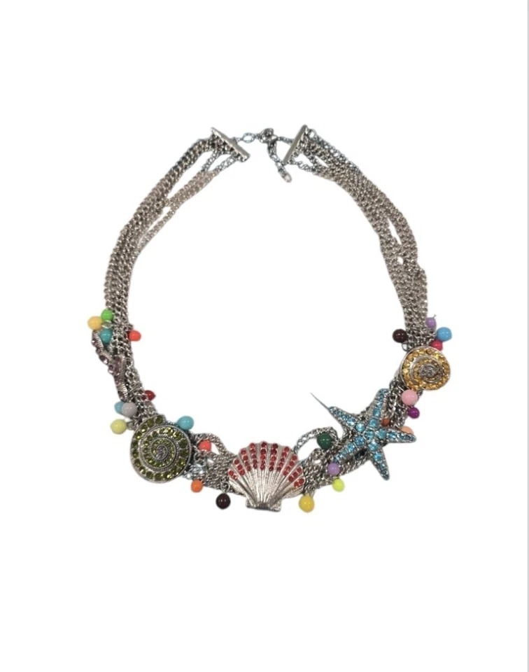 Betsey Johnson Rhinestone And Beaded Beach Themed Statement Necklace. 24" - Image 1 of 4