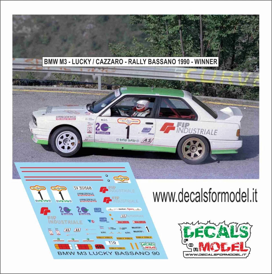 DECALS 1:24 BMW M3 E30 - LUCKY  - RALLY DI BASSANO 1990 WINNER - Immagine 1 di 1