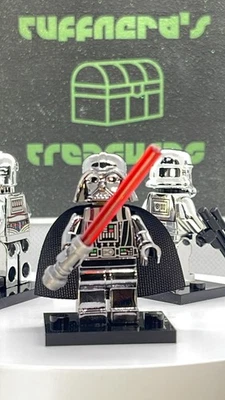 CUSTOM CHROME PAD Printed LEGO STAR WARS VADER/TROOPER/C3PO Brick MiniFigure SET - image 1 of 4