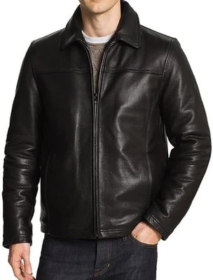 Mens Leather Casual Biker Jacket Shirt Soft Motorcycle Genuine Biker Style Fit - Image 1 of 3