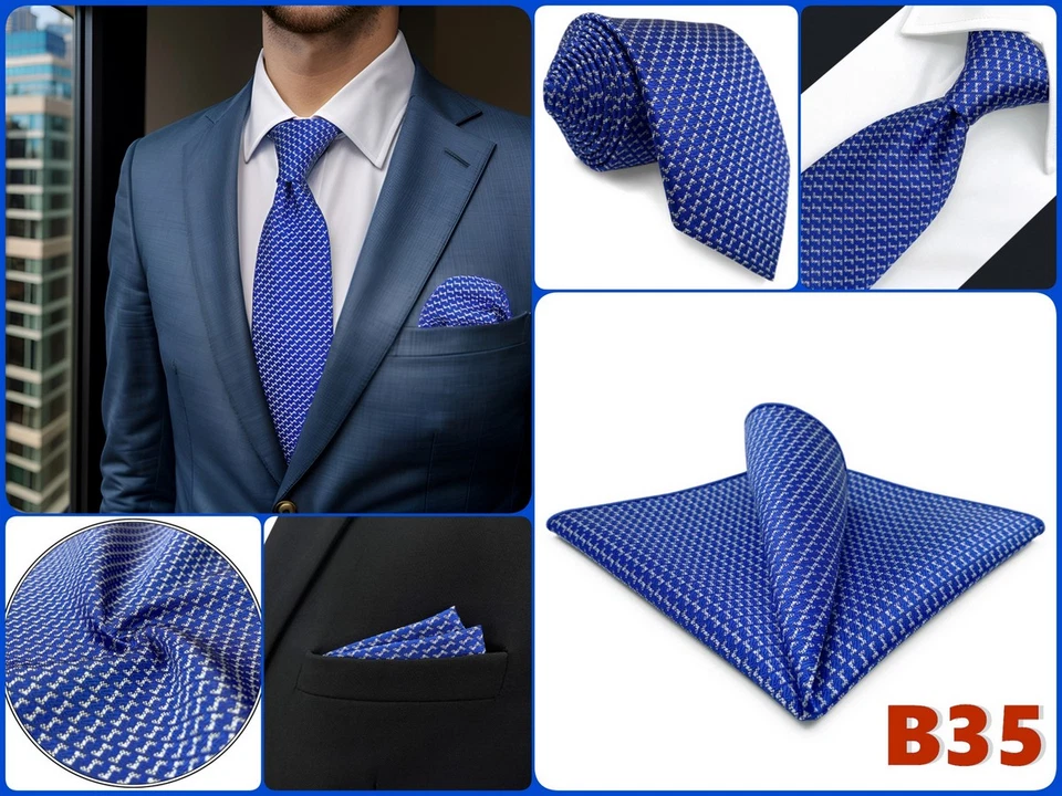 SHLAX&WING Geometric Mens Necktie Set Jacquard Woven Pocket Square For Men 63" - Image 1 of 1