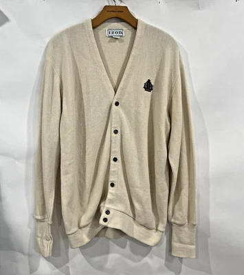 Cárdigan Suéter De Colección Años 90 IZOD Tejido Hombres XL Crema Acrílico Cresta Logo Hecho en EE. UU. Foto 1 de 4