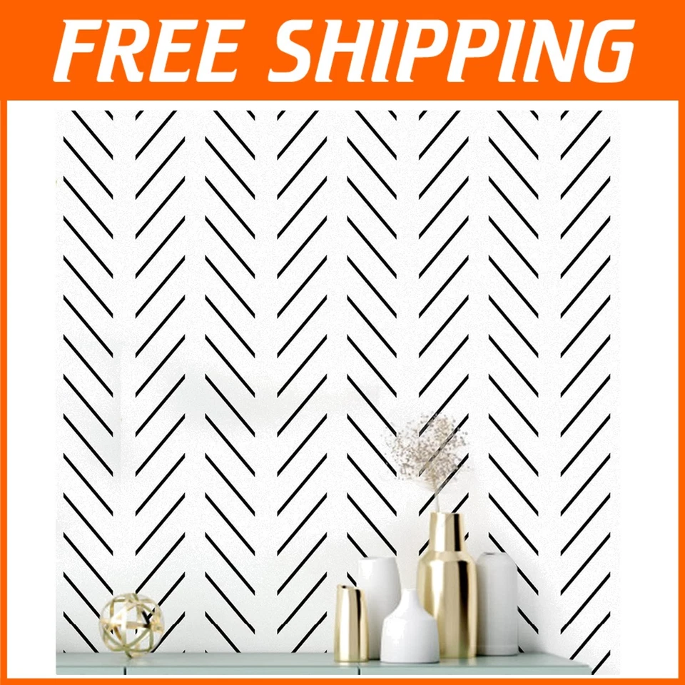 Papel tapiz blanco y negro pelar y pegar - Diseño moderno de espiga, 17,7 x 394 pulgadas Foto 1 de 4