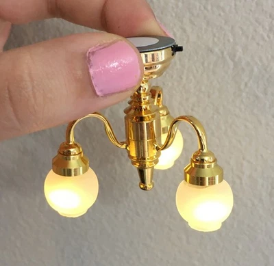 1:12 scale dollhouse miniature elegant ceiling light living room chandelier Gold - Image 1 of 4