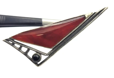 Ossidato Sterling Argento Vintage Spilla Naturale Corniola Agata & Onice Gemma - Immagine 1 di 4