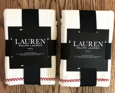 Ralph Lauren Annie Leaf Stitch Red Euro Shams JUEGO de 2 precio de venta sugerido por el fabricante 270 USD. ¡NUEVO! Foto 1 de 4