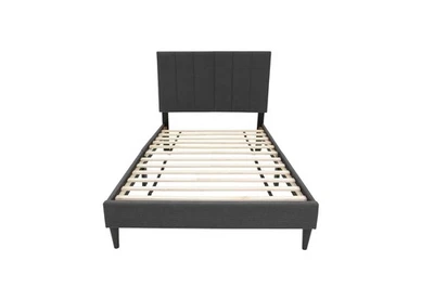 Poundex Charcoal Fabric Adjustable Channel Tufted Twin Bed Frame - Изображение 1 из 4