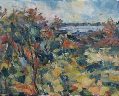 Art Original Oil Painting RM Mortensen "Ransom" Abstract Landscape - Image 1 of 2