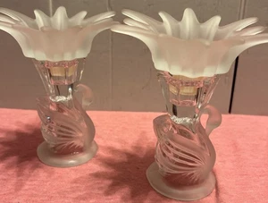 BLEIKRISTALL SCHWAN KERZENSTÄNDER PARTYLITE 2er Set mit STARBURST VOTIVHALTERN - Bild 1 von 16