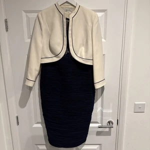 Vestido y chaqueta Condici madre de la novia azul marino y blanco/crema talla 14 - Imagen 1 de 8