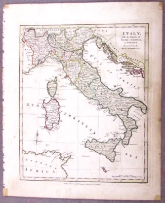 1794 ITALIA SICILIA CERDEÑA ROMA ROBERT WILKINSON MAPA COLOREADO A MANO EX. COND. Foto 1 de 2