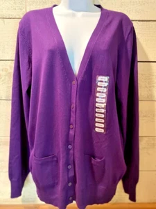 NWT ISAAC MIZRAHI Purple Cardigan Sweater Women’s Size L - Picture 1 of 8