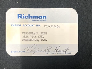 VINTAGE 1960'S RICHMAN BROTHERS CREDIT CHARGE CARD, MEN'S RETAIL CLOTHIERS - Picture 1 of 2