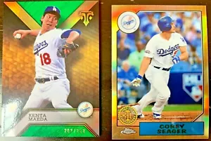 Maeda & Seager 2cards: 2016 Topps Triple #32 Emerald #/250 RC, 2017 Topps Chrome - Picture 1 of 2