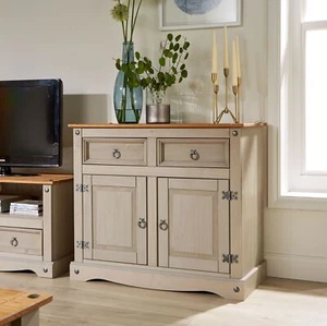 Corona Grey Storage Cupboard Solid Pine 2 Drawer 2 Door Wooden Mexican Cabinet - Picture 1 of 5