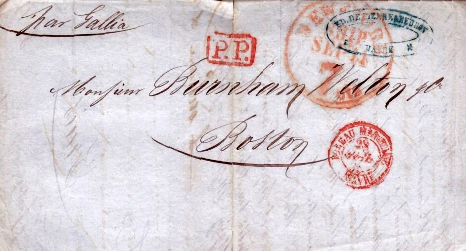 MTM122 - 1850 RARE TRANSATLANTIC LETTER FRANCE TO USA SAILING PACKET FROM HAVRE - Image 1 of 1