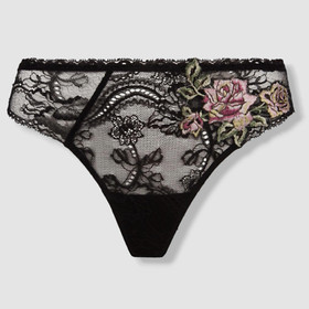 $133 Lise Charmel Women's Black Floral Lace Thong Panty Size XS