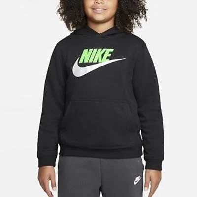 Nike Niños Plata Swoosh Negro Algodón Sudadera con Capucha L Grande Foto 1 de 4