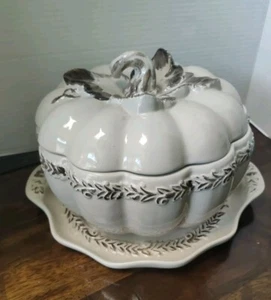 3pc TEMP-TATIONS BY TARA Cream VERONA PUMPKIN SOUP TUREEN / BAKER 4qt - Picture 1 of 11