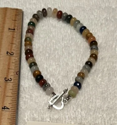 Multi Gemstone Rondelle bracelet w/Silvertone cube beads & Toggle Handmade NEW - Image 1 of 2