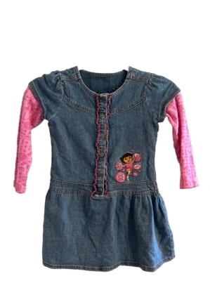 Vestido vaquero Nickelodeon Dora The Explorer para niñas talla 6 bordado vintage Y2k Foto 1 de 4