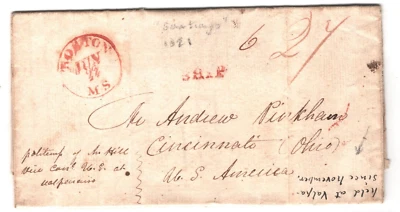 CHILE WAR INDEPENDENCE DETAINED Ship Letter *HELD VALPARAISO* 1821 (USA) MA2074 — 第 1/4 张图片
