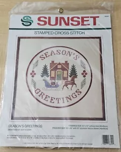 1989 Sunset Stamped Cross Stitch Christmas Seasons Greetings Sleigh #18300 NOS - Picture 1 of 1