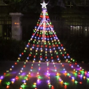 Outdoor Christmas Decor Plug in LED Star String Lights Waterfall Xmas Tree Light - Picture 1 of 24