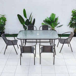 3/7pcs Garden Rectangular Furniture Set Outdoor Parasol Table with Rattan Chairs - Picture 1 of 37