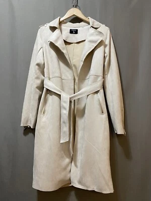 Trench coat feminino TAHARI entalhado aberto com cinto camurça couro sintético tamanho P cru novo sem etiquetas - Imagem 1 de 4