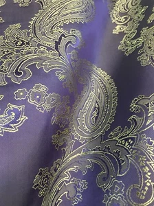 Paisley Woven Brocade NONSTATIC Viscose Satin Feel Fabric BTY -Purple Gold - Picture 1 of 6