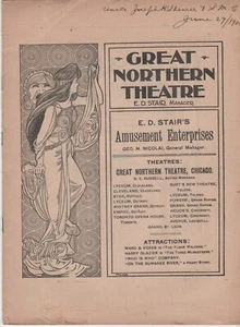 COLLECTIBLE PROGRAM  (1900/ June 29) GREAT NORTHERN THEATRE Chicago ADS Q - Picture 1 of 3