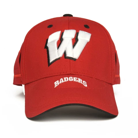 NCAA Wisconsin Badgers Red EVOCAP Baseball Hat Built in Sunglasses Holder Cover
