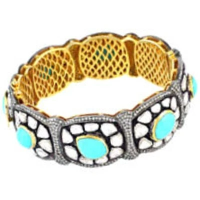 Turquoise Bangle, 925 Sterling Silver, Pave Diamond Bangle, Christmas Gift - Image 1 of 3