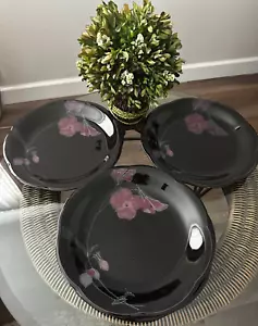 Mikasa Rondo EJ702 TANGO Black Lavander Floral Coupe 10 1/2" Dinner Plate Set 5 - Picture 1 of 5